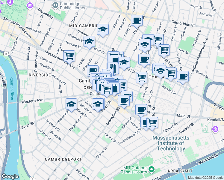 map of restaurants, bars, coffee shops, grocery stores, and more near in Cambridge