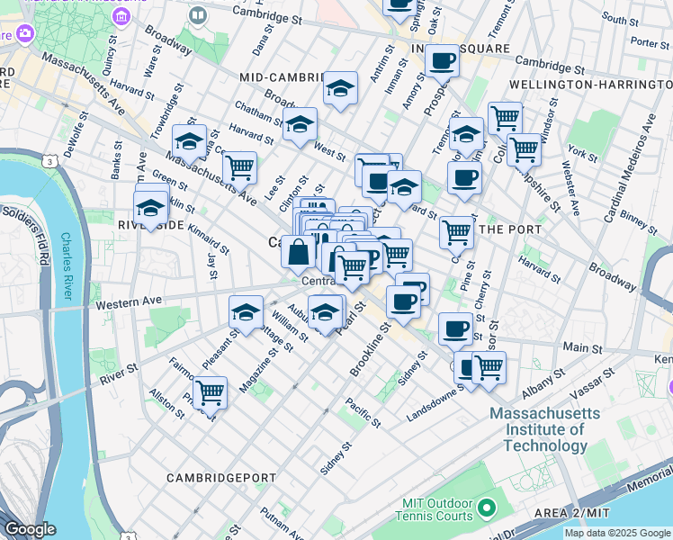map of restaurants, bars, coffee shops, grocery stores, and more near in Cambridge