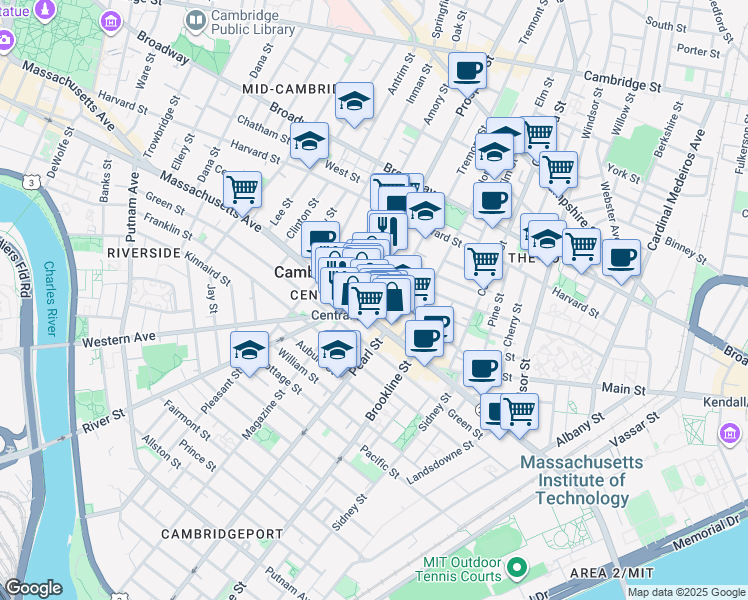 map of restaurants, bars, coffee shops, grocery stores, and more near in Cambridge