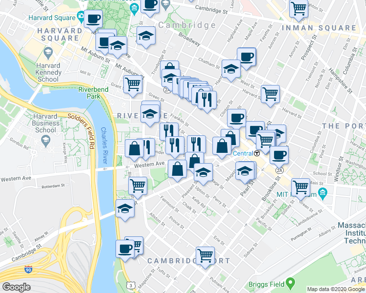 map of restaurants, bars, coffee shops, grocery stores, and more near 49 Jay Street in Cambridge