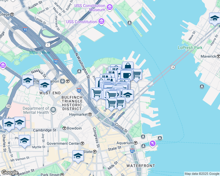 map of restaurants, bars, coffee shops, grocery stores, and more near in Boston