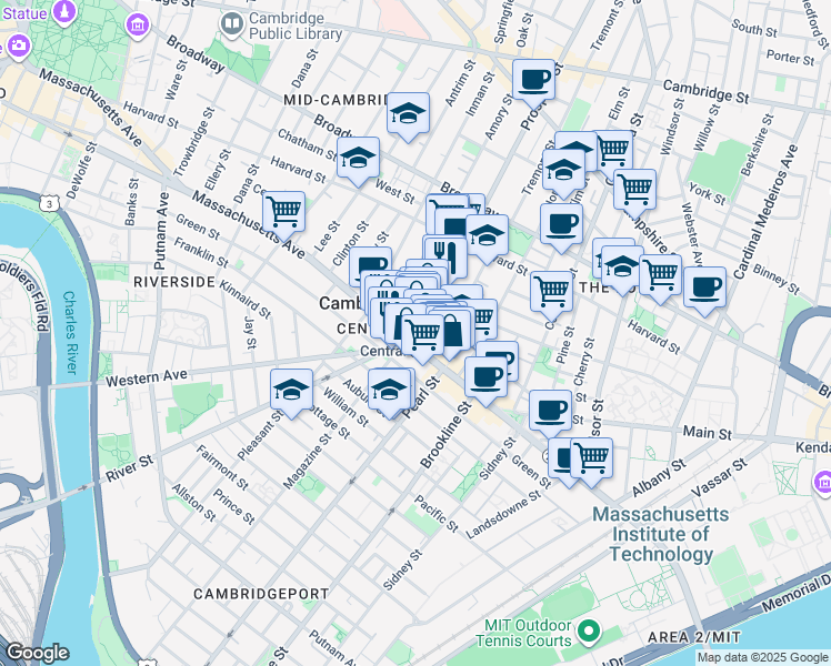 map of restaurants, bars, coffee shops, grocery stores, and more near 10 Prospect Street in Cambridge