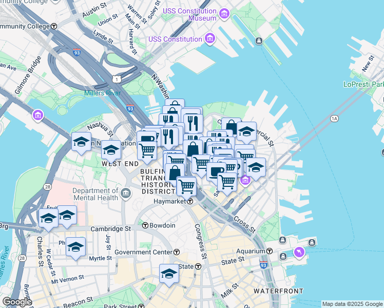 map of restaurants, bars, coffee shops, grocery stores, and more near 7 Endicott Court in Boston
