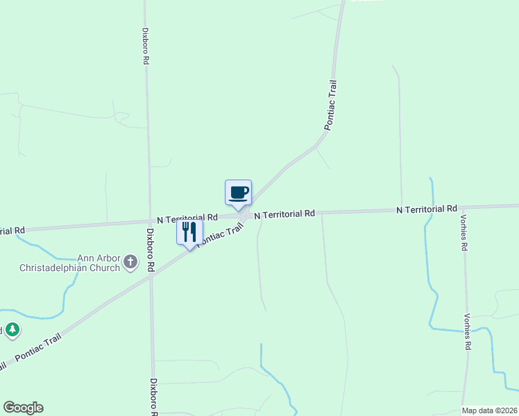 map of restaurants, bars, coffee shops, grocery stores, and more near 5241 North Territorial Road in Ann Arbor