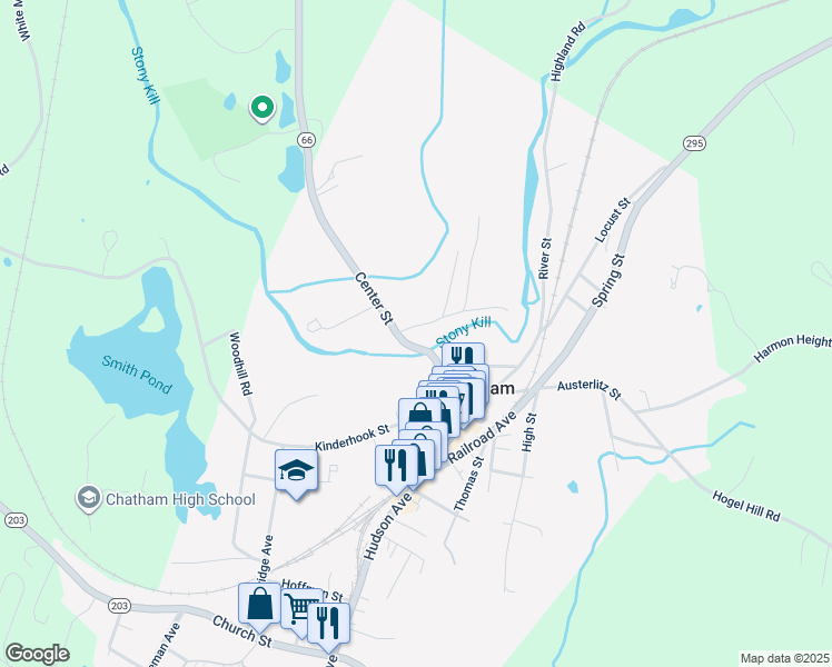 map of restaurants, bars, coffee shops, grocery stores, and more near 5-25 Fairview Avenue in Chatham
