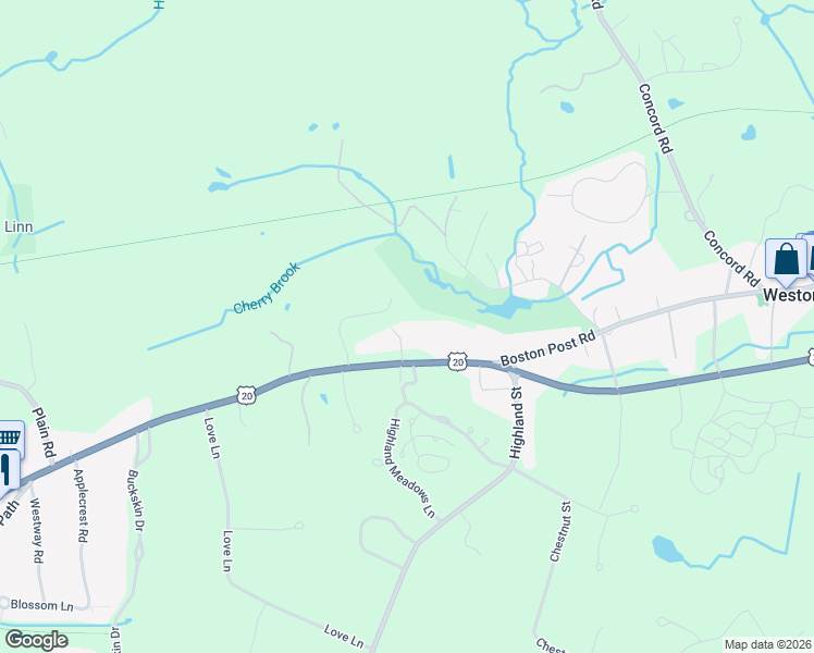 map of restaurants, bars, coffee shops, grocery stores, and more near 6 Elliston Road in Weston