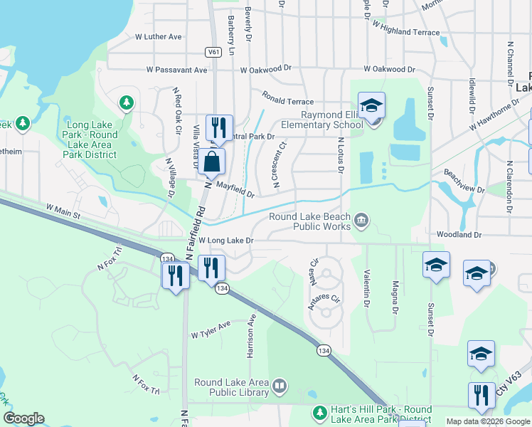 map of restaurants, bars, coffee shops, grocery stores, and more near 922 Bonnie Brook Lane in Round Lake Beach