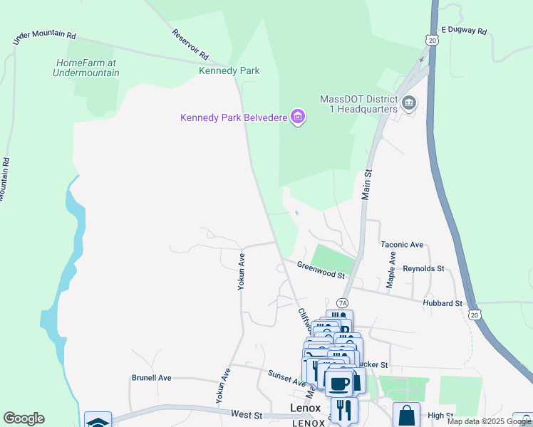map of restaurants, bars, coffee shops, grocery stores, and more near 106 Cliffwood Street in Lenox