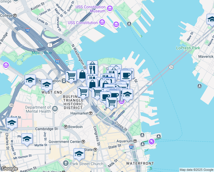 map of restaurants, bars, coffee shops, grocery stores, and more near 3 Snow Hill Street in Boston