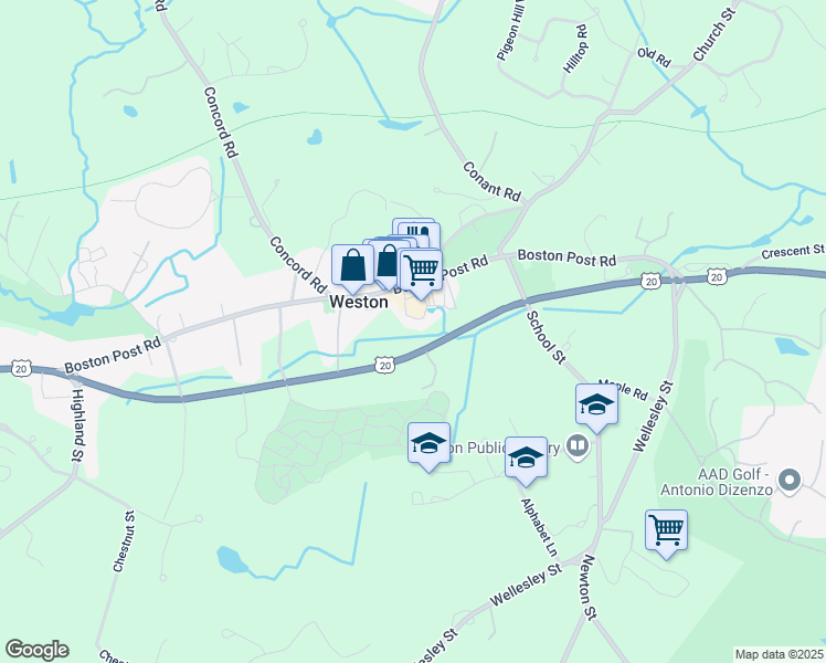 map of restaurants, bars, coffee shops, grocery stores, and more near in Weston