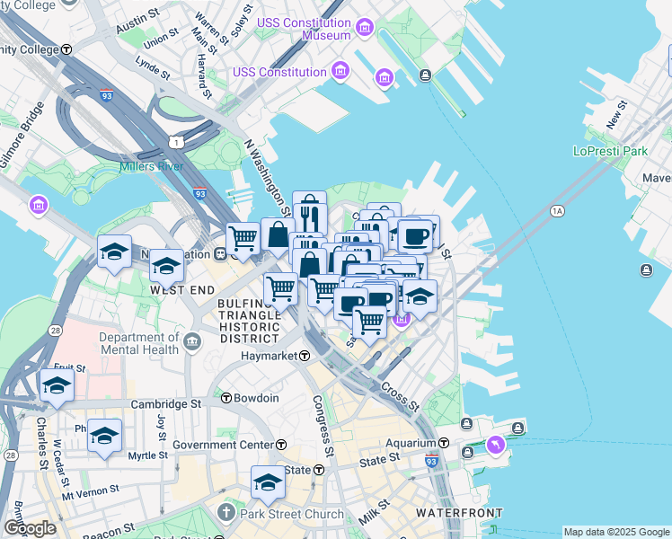 map of restaurants, bars, coffee shops, grocery stores, and more near 3 Snow Hill Street in Boston