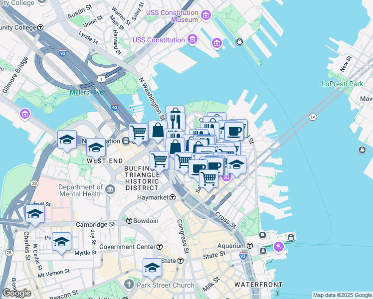 map of restaurants, bars, coffee shops, grocery stores, and more near 3 Snow Hill Street in Boston