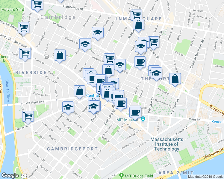 map of restaurants, bars, coffee shops, grocery stores, and more near 5 Ashburton Place in Cambridge