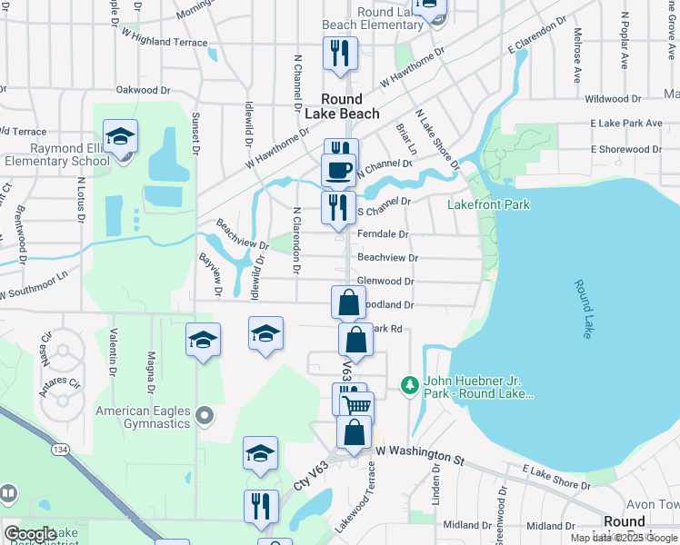 map of restaurants, bars, coffee shops, grocery stores, and more near 310 Glenwood Drive in Round Lake Beach