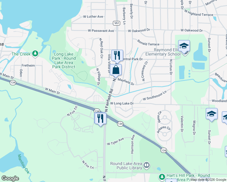 map of restaurants, bars, coffee shops, grocery stores, and more near 924 Barberry Lane in Round Lake Beach