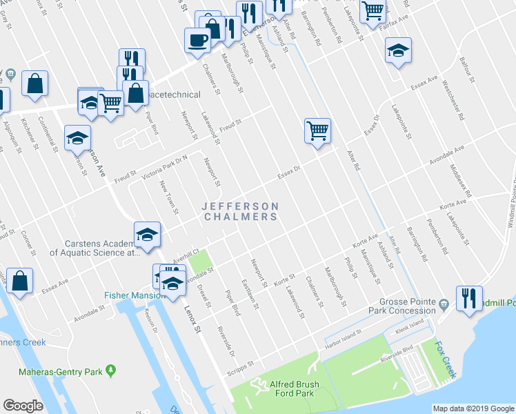 map of restaurants, bars, coffee shops, grocery stores, and more near 466 Lakewood Street in Detroit