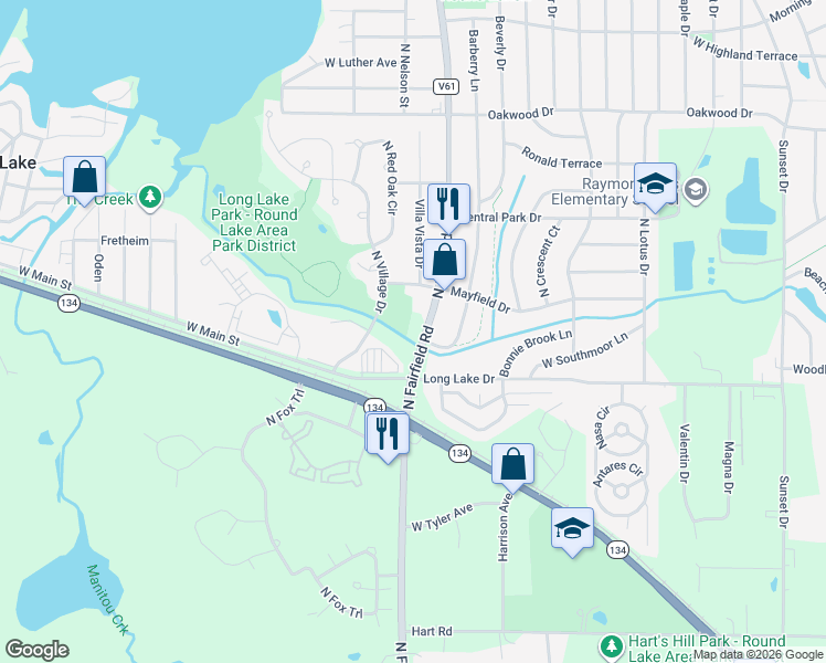 map of restaurants, bars, coffee shops, grocery stores, and more near 930 North Fairfield Road in Round Lake Beach