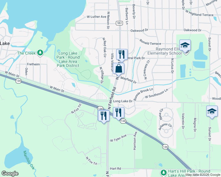 map of restaurants, bars, coffee shops, grocery stores, and more near 930 North Fairfield Road in Round Lake Beach