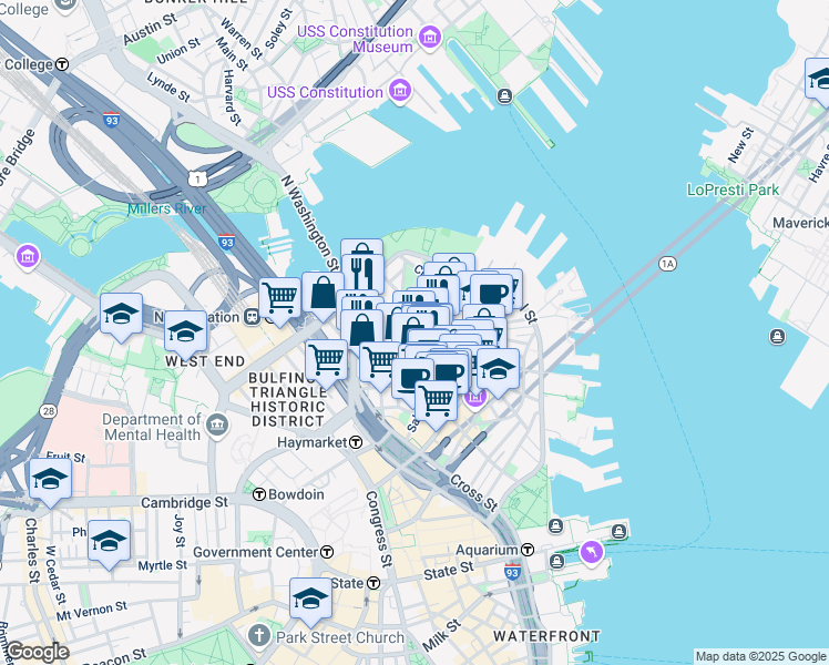 map of restaurants, bars, coffee shops, grocery stores, and more near 3 Snow Hill Street in Boston