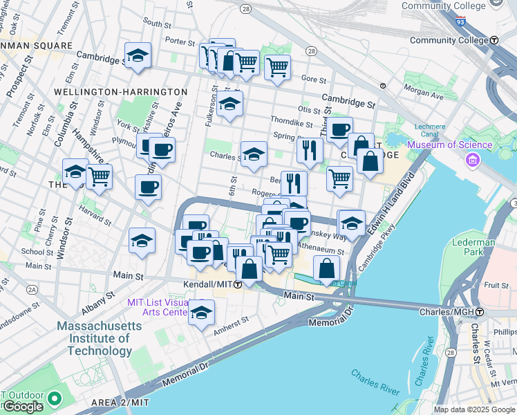 map of restaurants, bars, coffee shops, grocery stores, and more near 220 Binney Street in Cambridge