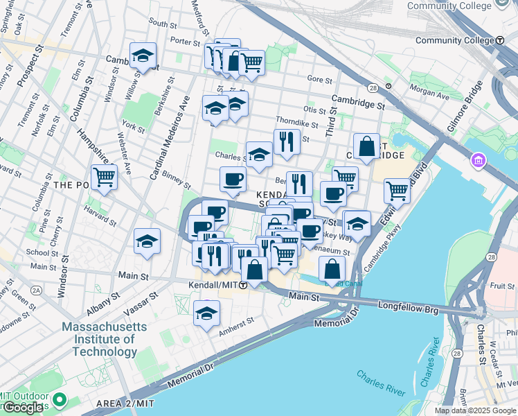 map of restaurants, bars, coffee shops, grocery stores, and more near 220 Binney Street in Cambridge