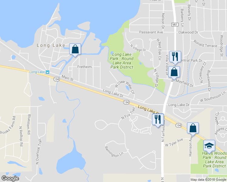 map of restaurants, bars, coffee shops, grocery stores, and more near 1551 Long Lake Drive in Round Lake Beach