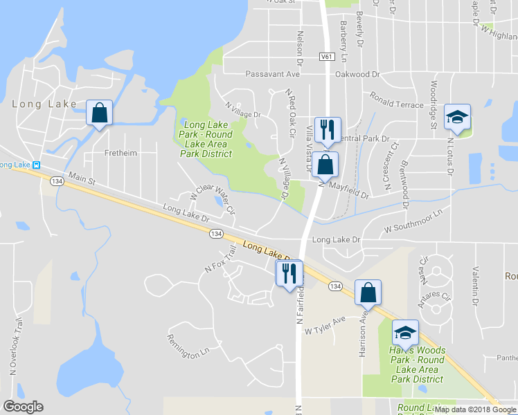 map of restaurants, bars, coffee shops, grocery stores, and more near 986 North Village Drive in Round Lake Beach