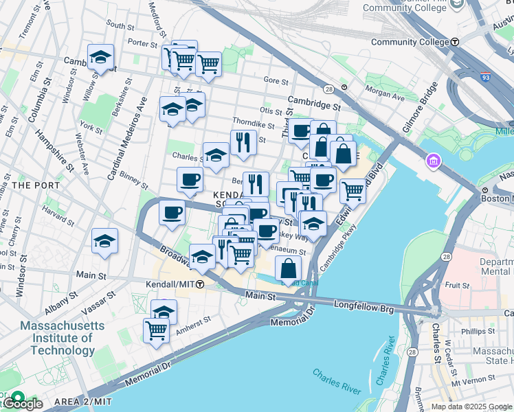 map of restaurants, bars, coffee shops, grocery stores, and more near in Cambridge