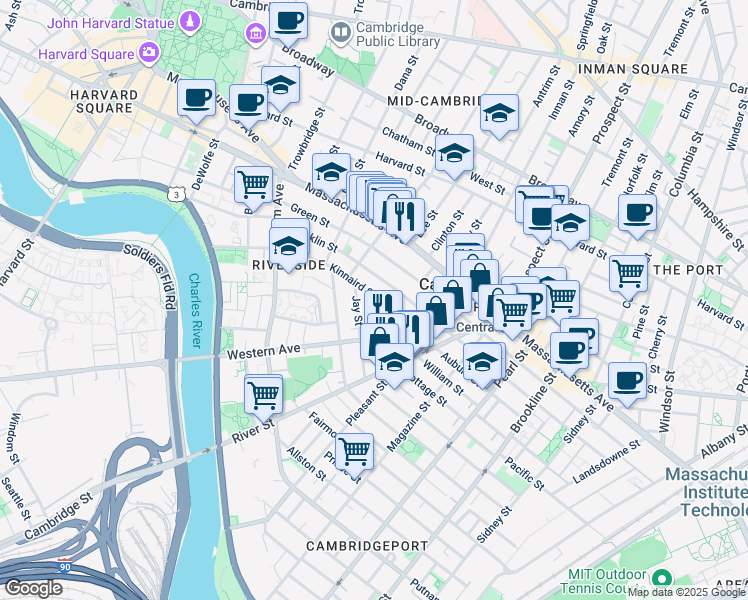 map of restaurants, bars, coffee shops, grocery stores, and more near in Cambridge