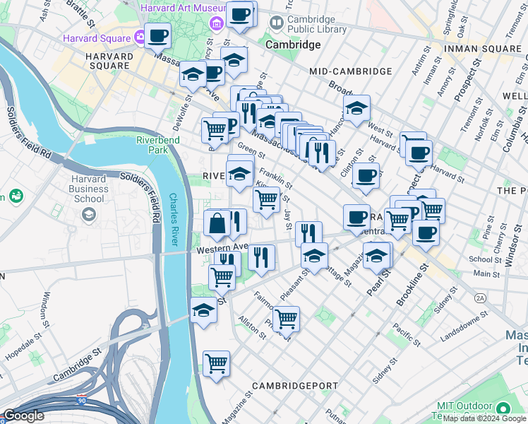 map of restaurants, bars, coffee shops, grocery stores, and more near 6 Putnam Gardens in Cambridge