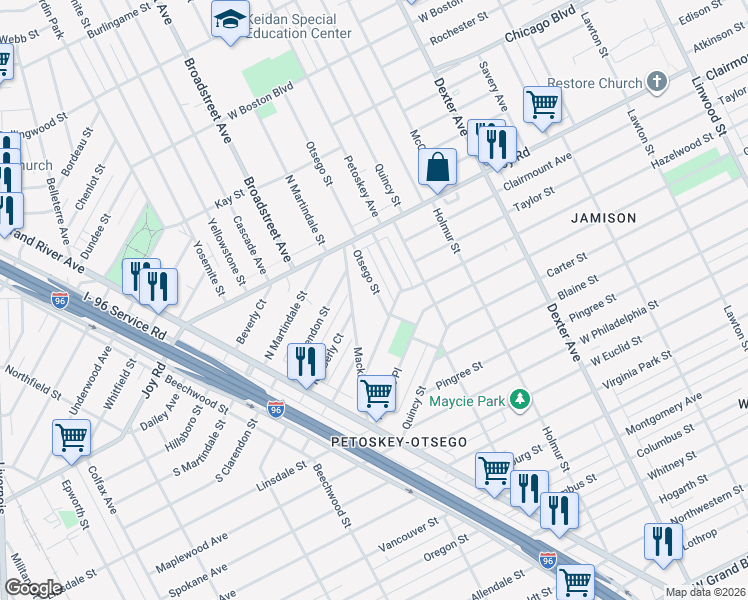 map of restaurants, bars, coffee shops, grocery stores, and more near 8917 Otsego Street in Detroit