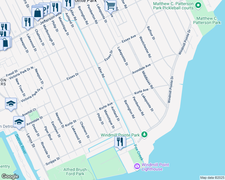 map of restaurants, bars, coffee shops, grocery stores, and more near 362 Alter Road in Detroit