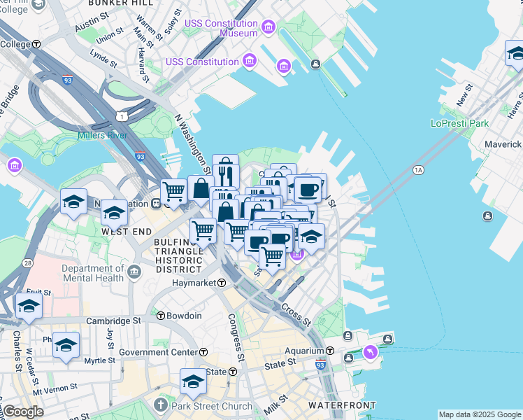 map of restaurants, bars, coffee shops, grocery stores, and more near 3 Snow Hill Street in Boston