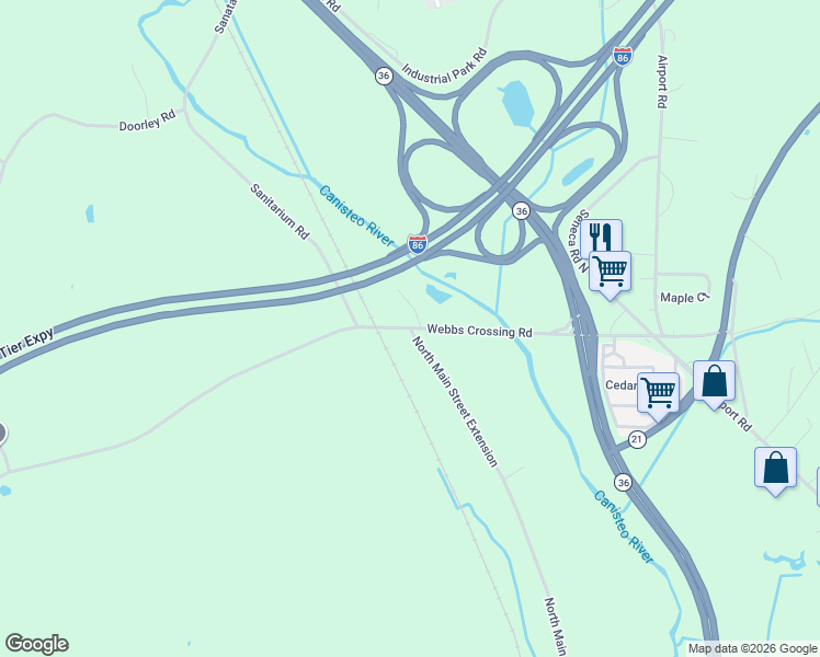 map of restaurants, bars, coffee shops, grocery stores, and more near N Main Street Extension in Steuben