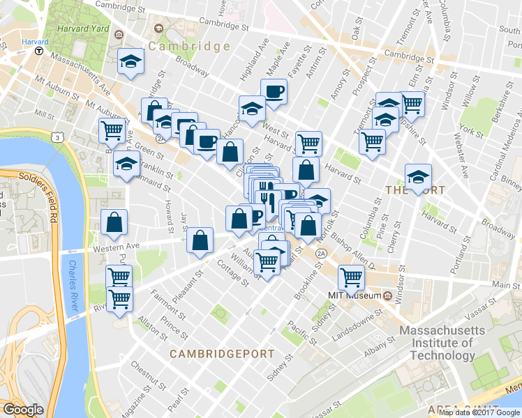 map of restaurants, bars, coffee shops, grocery stores, and more near 738 Massachusetts Ave in Cambridge