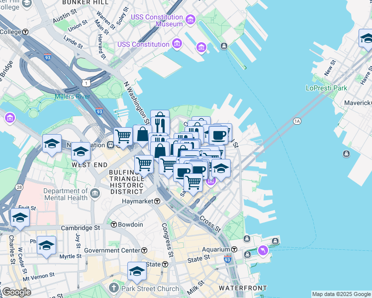 map of restaurants, bars, coffee shops, grocery stores, and more near 3 Snow Hill Street in Boston