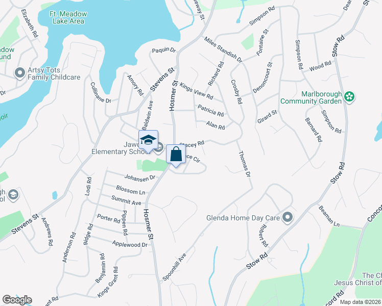 map of restaurants, bars, coffee shops, grocery stores, and more near 136 Grace Circle in Marlborough