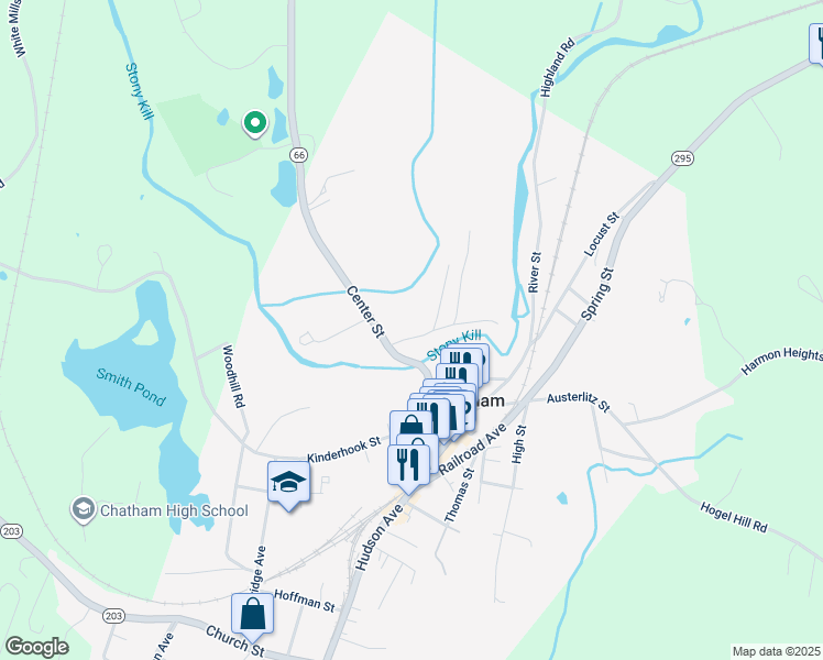 map of restaurants, bars, coffee shops, grocery stores, and more near 5 Fairview Avenue in Chatham