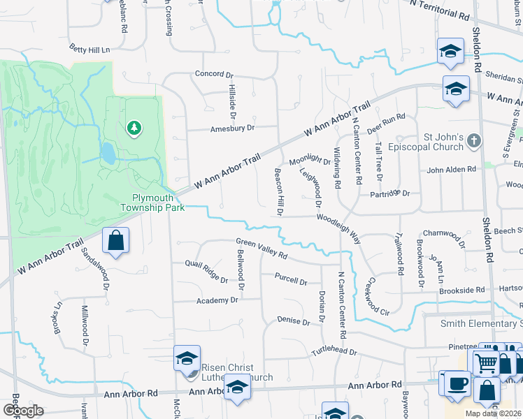 map of restaurants, bars, coffee shops, grocery stores, and more near 11705 Beacon Hill Drive in Plymouth