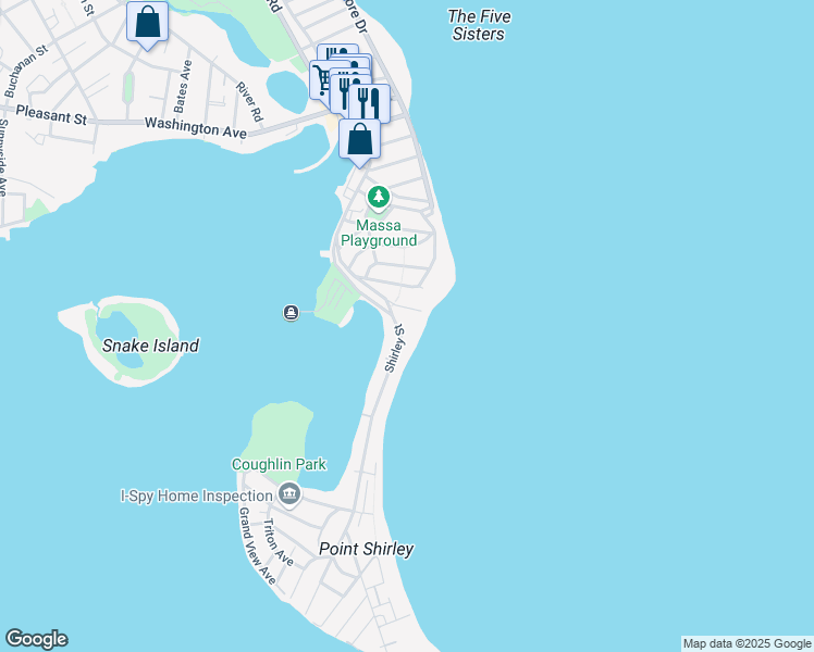 map of restaurants, bars, coffee shops, grocery stores, and more near 131 Terrace Avenue in Winthrop