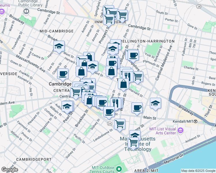 map of restaurants, bars, coffee shops, grocery stores, and more near in Cambridge