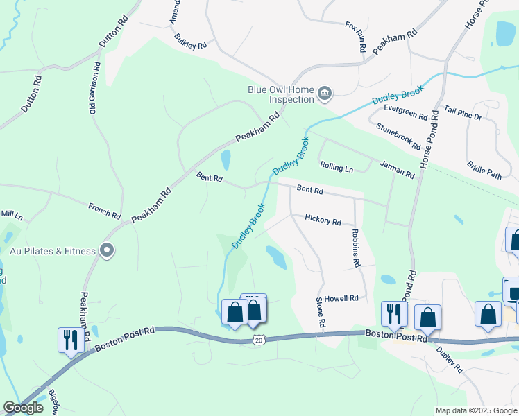 map of restaurants, bars, coffee shops, grocery stores, and more near 79 Bent Road in Sudbury