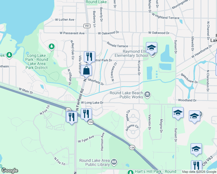 map of restaurants, bars, coffee shops, grocery stores, and more near 922 Bonnie Brook Lane in Round Lake Beach