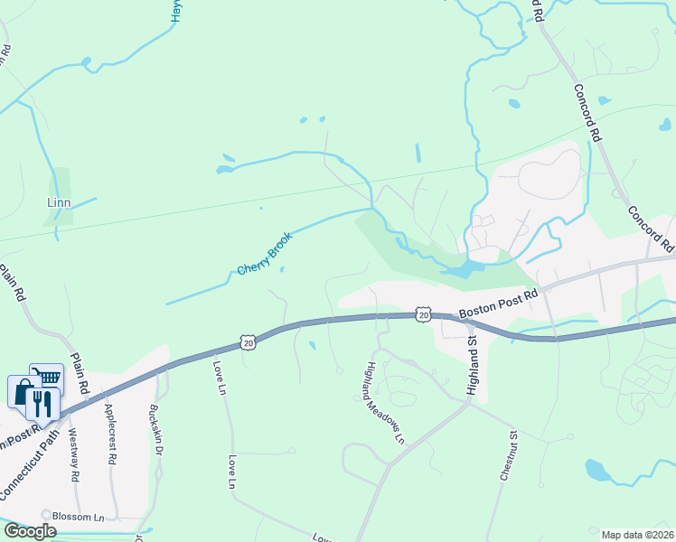 map of restaurants, bars, coffee shops, grocery stores, and more near 751 Boston Post Road in Weston
