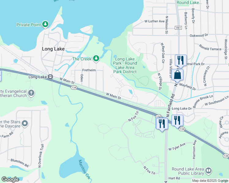 map of restaurants, bars, coffee shops, grocery stores, and more near 1551 Long Lake Drive in Round Lake Beach