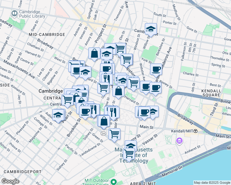 map of restaurants, bars, coffee shops, grocery stores, and more near 178 Harvard Street in Cambridge