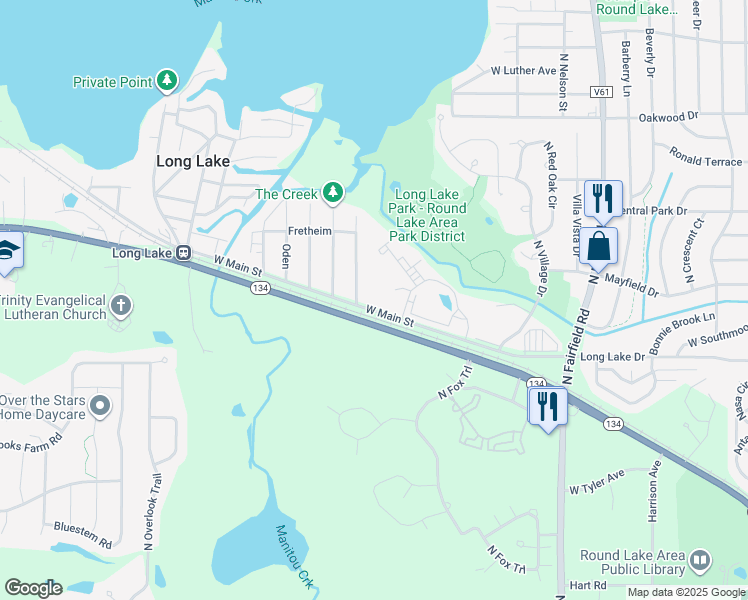 map of restaurants, bars, coffee shops, grocery stores, and more near 1574 Crystal Rock Court in Round Lake