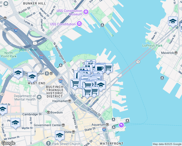map of restaurants, bars, coffee shops, grocery stores, and more near in Boston