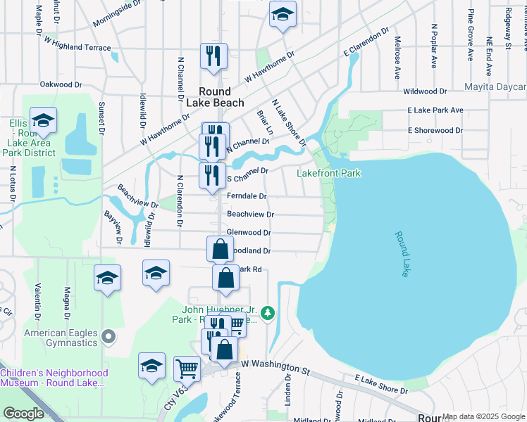 map of restaurants, bars, coffee shops, grocery stores, and more near 133 Beachview Drive in Round Lake Beach