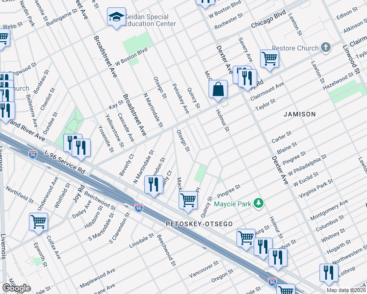 map of restaurants, bars, coffee shops, grocery stores, and more near 8917 Otsego Street in Detroit